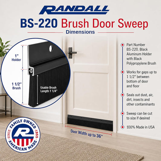 Brown Aluminum Brush Door Sweep for Bottom of Door Exterior, 36 Inch, Metal Door Sweep for Interior & Exterior Doors, Storm Doors, & Screen Doors, Seals Gaps up to 1-1/2", Made in USA