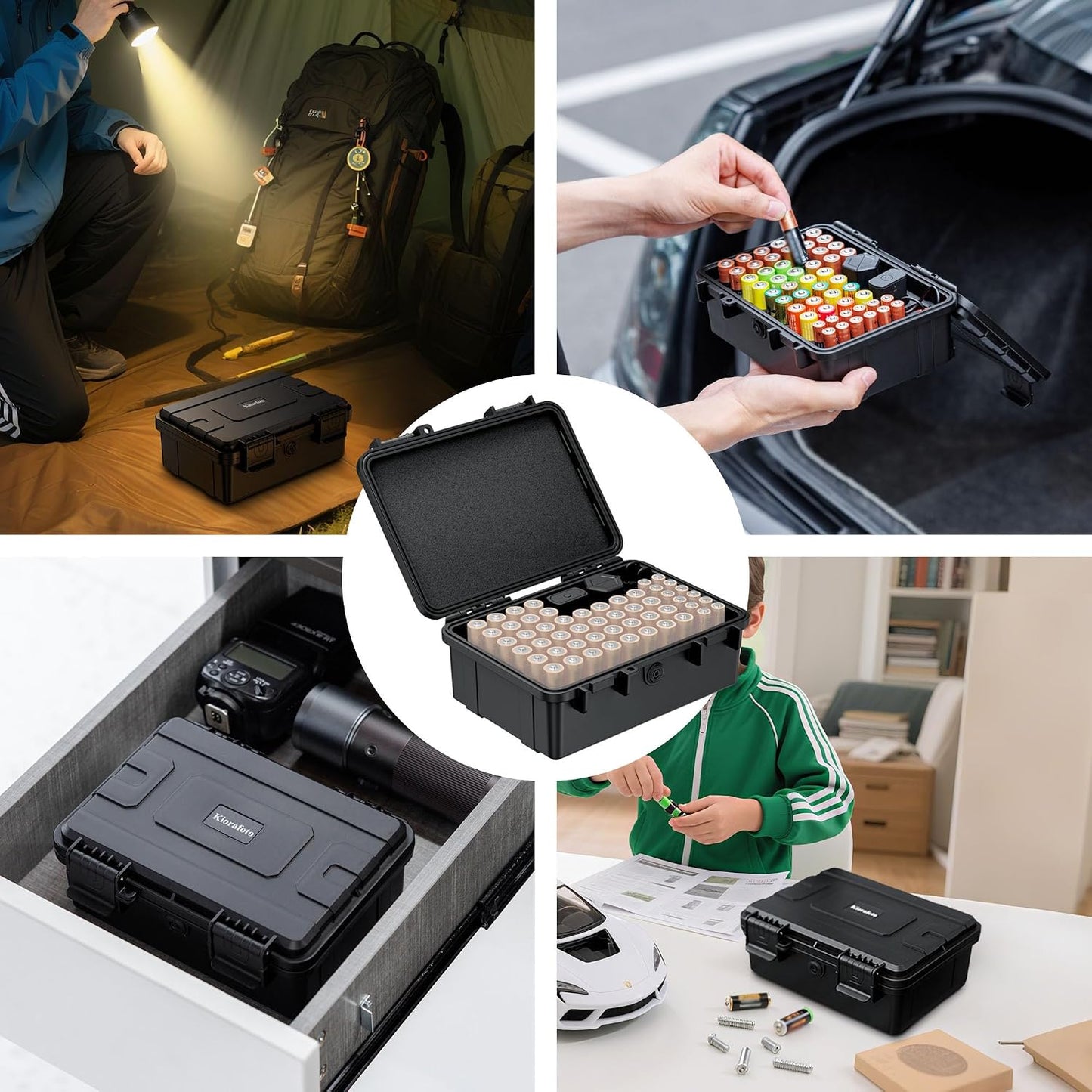 Hard Shell Battery Organizer Holder with Small Battery Tester, IP68 Waterproof Multi 82 Slots Batteries Vault Case for 40 AA & 12 AAA & 12 CR2032 CR2025 & 18 LR44 Button Cell/2 D Size Batteries Case