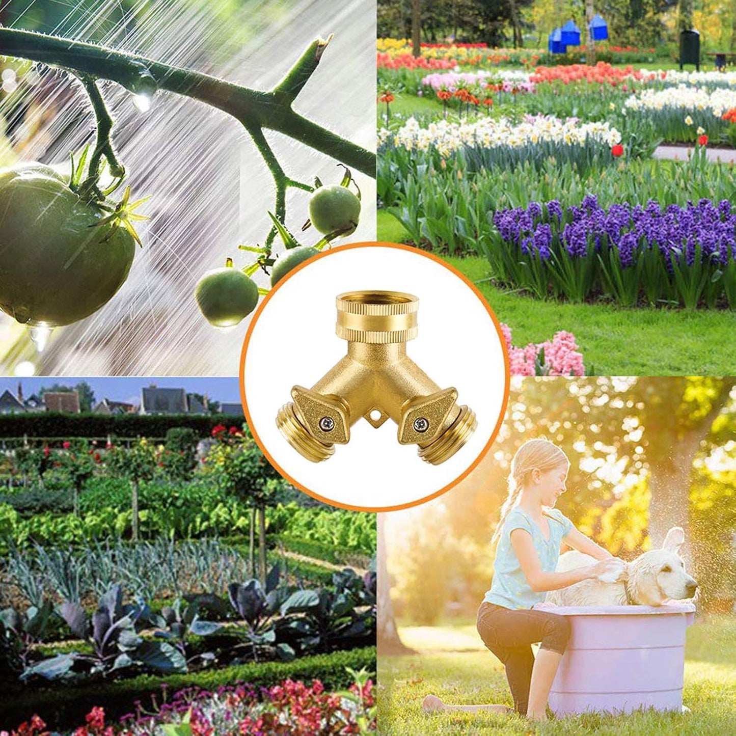 Solid Brass Hose Splitter, Garden Hose Splitter, Hose Splitter 2 Way, Garden Hose Splitter 2 Way with Shut-Off Valves for Garden Irrigation Watering Suitable for All American Thread 3/4