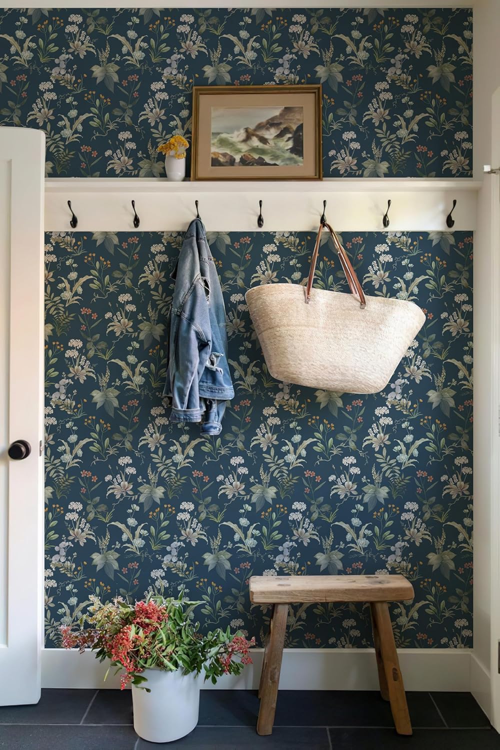Simon&Siff Vintage Wallpaper Peel and Stick Beige Floral Contact Paper Wildflowers Botanical Wall Paper Removable Renter Friendly Wallpaper 17.3in x 9.8ft