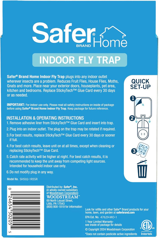 Safer Home Indoor Plug-in Fly Trap - SH502-1R5SR - Effective Fruit Fly Traps for Indoors, Gnat Traps for House Indoor, 400 Sq Ft Protection - Style: 1 Device + 5 Glue Cards