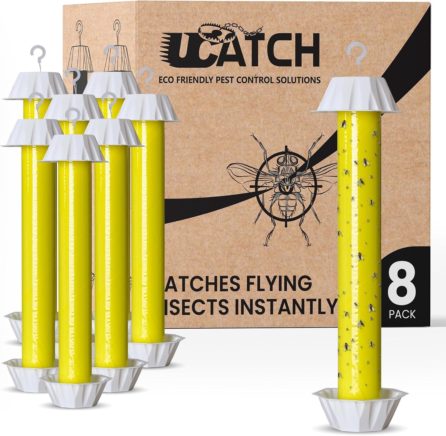 Sticky Fly Trap Indoor & Outdoor Pack of 4 | Hanging Fly Stick for Gnats, Flies, Wasps, Mosquitoes & Other Flying Bugs | Fly Trap Sticky | Home Pest Control | Flying Insect Trap Rolls | Ucatch