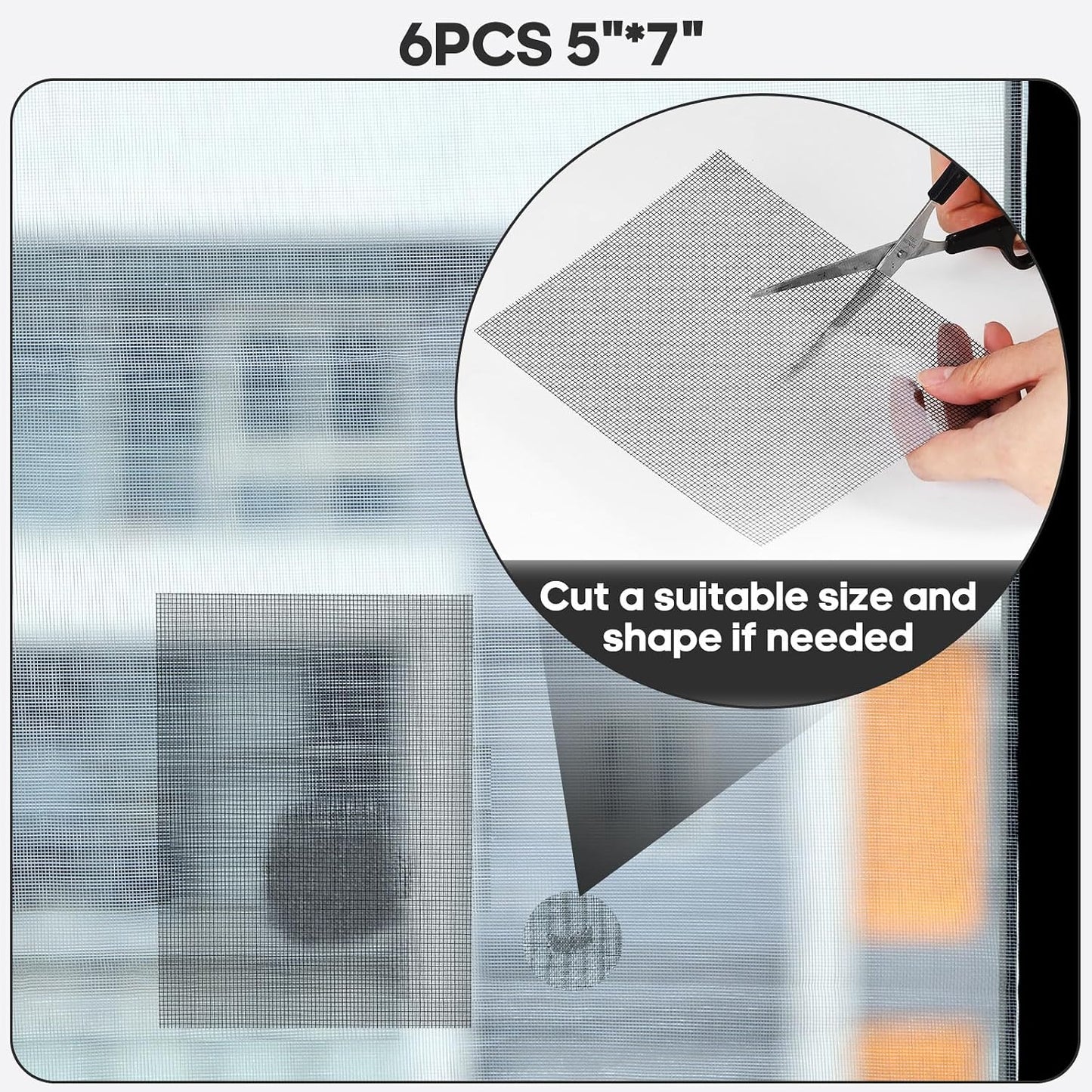 Secopad 5" x 7" Black/Grey Screen Repair Kit, 6 PCS Window Screen Patch Repair Tape for Mesh Window Door, Strong Adhesive Fiberglass Mesh Pacth Tape