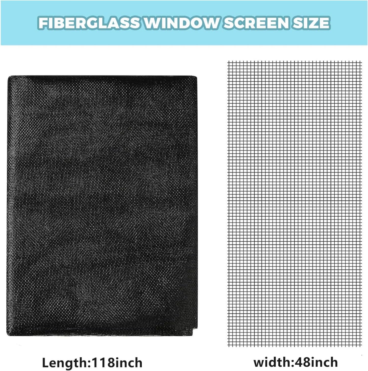 Window Screen Replacement Kit, 8-in-1 DIY Screen Door Repair Kit with Fiberglass Mesh 48"x118" Spline Tools for Sliding Door Patio Screen House Windows French Doors