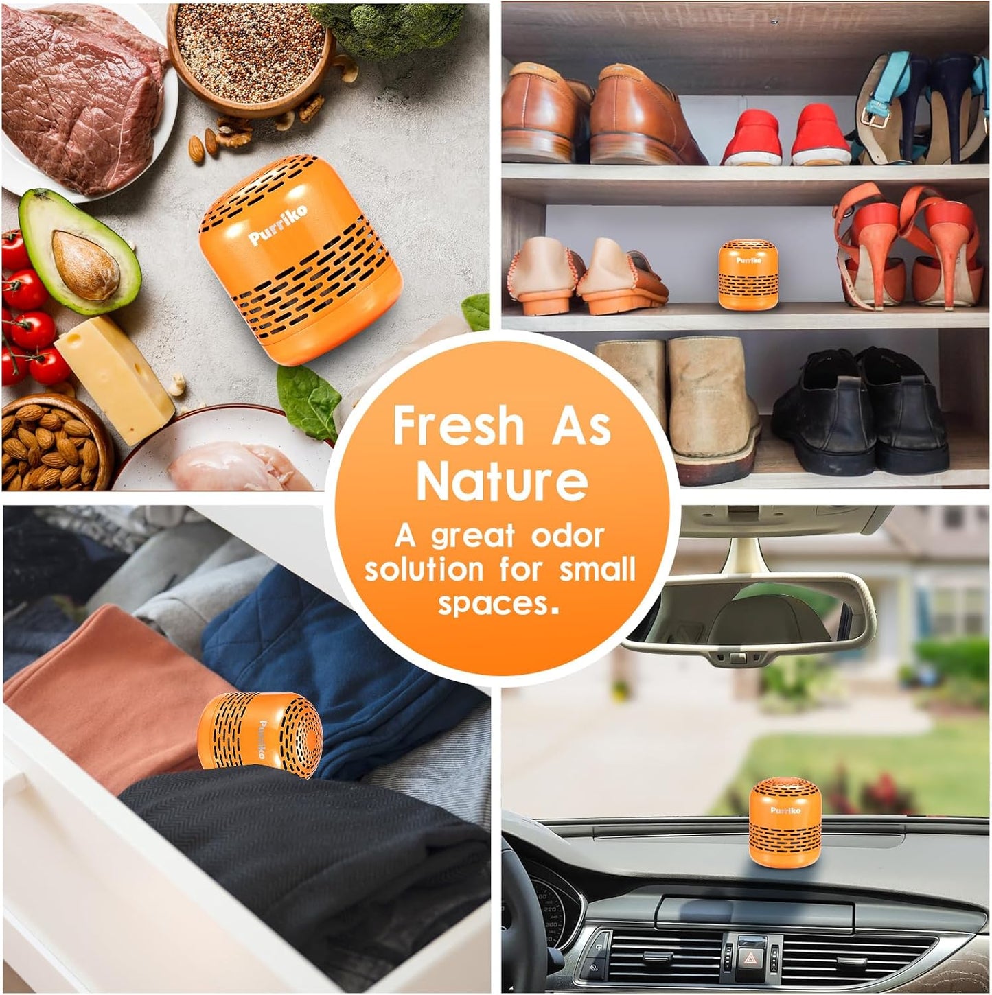 Purriko Refrigerator Deodorizer | Lasts up to 10 Years, Fridge Deodorizer Odor Eliminator, More Effective Than Baking Soda and Bamboo Air Purifying Bags,Orange