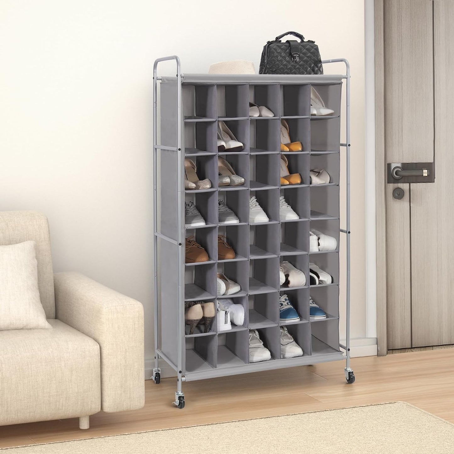 STORAGE MANIAC Stackable Shoe Cubby Organizer, Free Standing Shoe Cube Rack for Entryway, Bedroom, Apartment, Closet, 20-Cube Gray