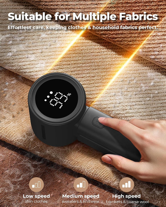 ASNUG Fabric Shaver, Electric Lint Remover, Sweater Shavers to Remove Pilling with 3 Speeds, 6 Leaf Blade, LED Display & Type-C Rechargeable, Removes Fuzz, Pills for Clothes, Couch, Furniture