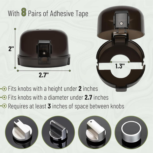Bates- Stove Knob Safety Covers, Universal Size, 5 Pack, Black, Double Key Design, Heat Resistant Oven Knob Covers for Child Safety, Stove Guard Baby Proofing