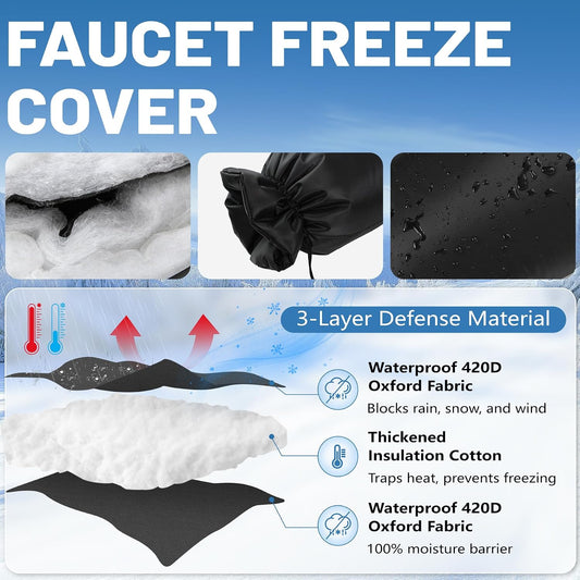 Outdoor Faucet Covers for Winter, 13" W x 25.6" H faucet covers with 420D Waterproof Oxford Fabric, Reflective Strips(1 Pcs, Black)
