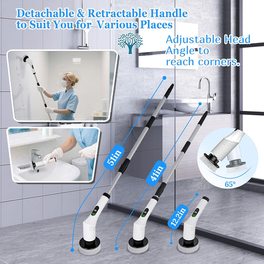 Electric Spin Scrubber,Cleaning Scrubber Brush Electric for Home with Power LCD Display,Cordless Bathroom Scrubber for Bathroom Tile Glass Cleaning,Adjusted Head Angle with 7 Replaceable Heads