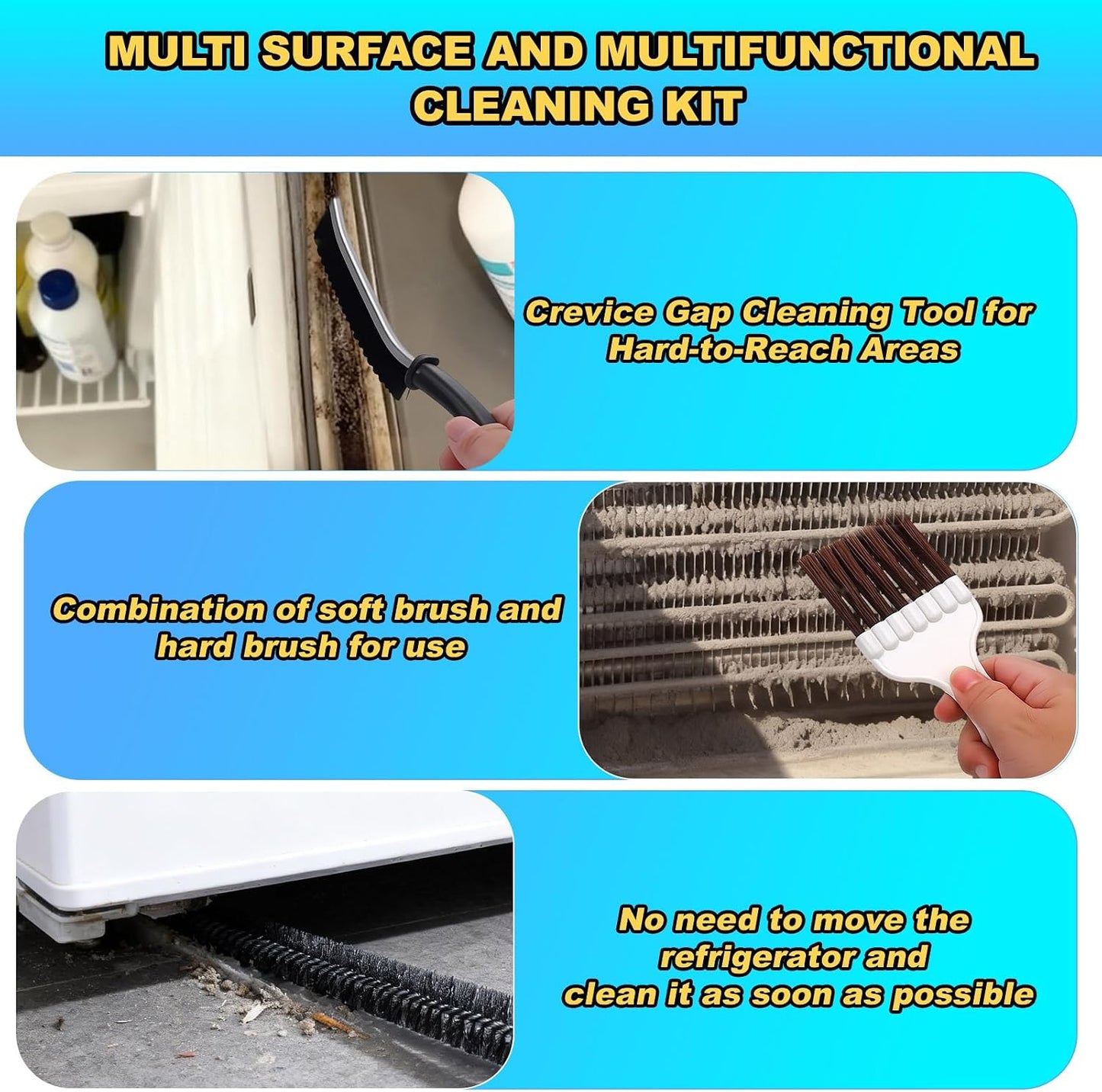 Palksky Refrigerator Coil Cleaning Brush Set, Fridge Radiator Brush & Condenser Coil Cleaning Brush for Dust Removal, Crevice Gap Cleaning Tool for Tight Spaces (5-Pack) 