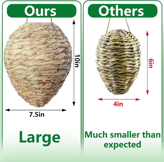 DECOHS 2 Pack Large Woven Reed Wasp Nest Decoy, 10 x 7.5 Inch Hanging Fake Wasp Nests Decoration, Faux Hornet Nest Wasps Deterrent for Outdoor Garden Yard Patio Eaves