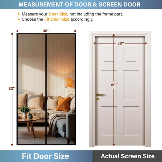 Magnetic Screen Door -Fit Door Size 36.0 x 80.0'' Retractable Screen Door Mesh for Front Door or Sliding Door, Pet & Kid Friendly, Hands-Free Closure Keeps Bugs Out & Lets Breeze in, Stripe Black