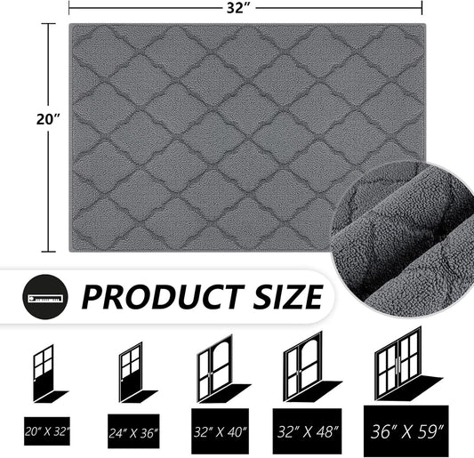 Timo Indoor Doormat, Front Door Mat 20"x32" Absorbent Rubber Backing Non Slip Door Mats, Machine Washable Resist Dirt Low Profile Rugs for Entryway, Front Door Rugs Indoor for Muddy Wet Shoes, Grey