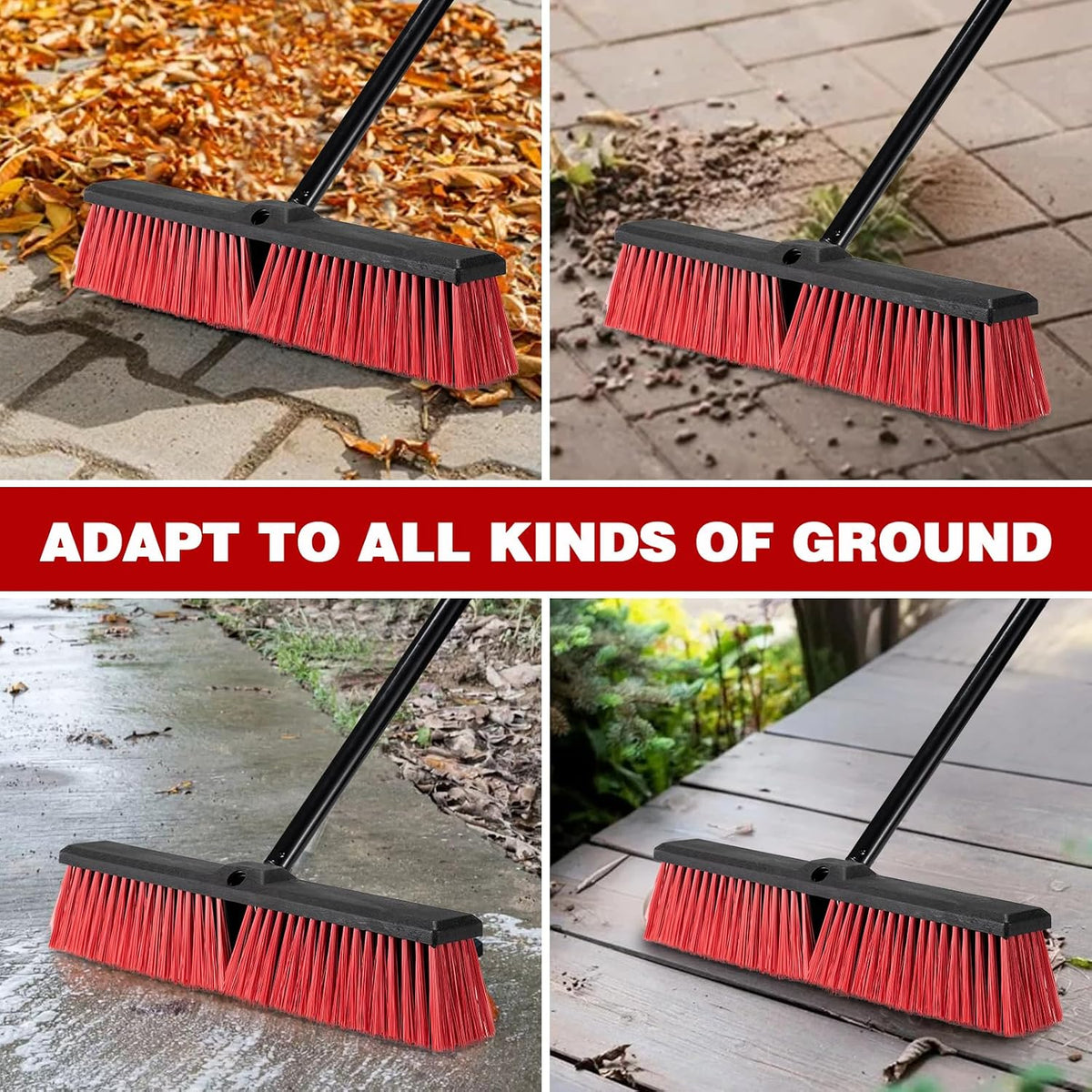 18" Push Broom for Outdoor - Heavy Duty Broom 63" Long Handle Outdoor Broom for Deck,Driveway,Garage,Yard,Deck,Patio,Warehouse,Concrete