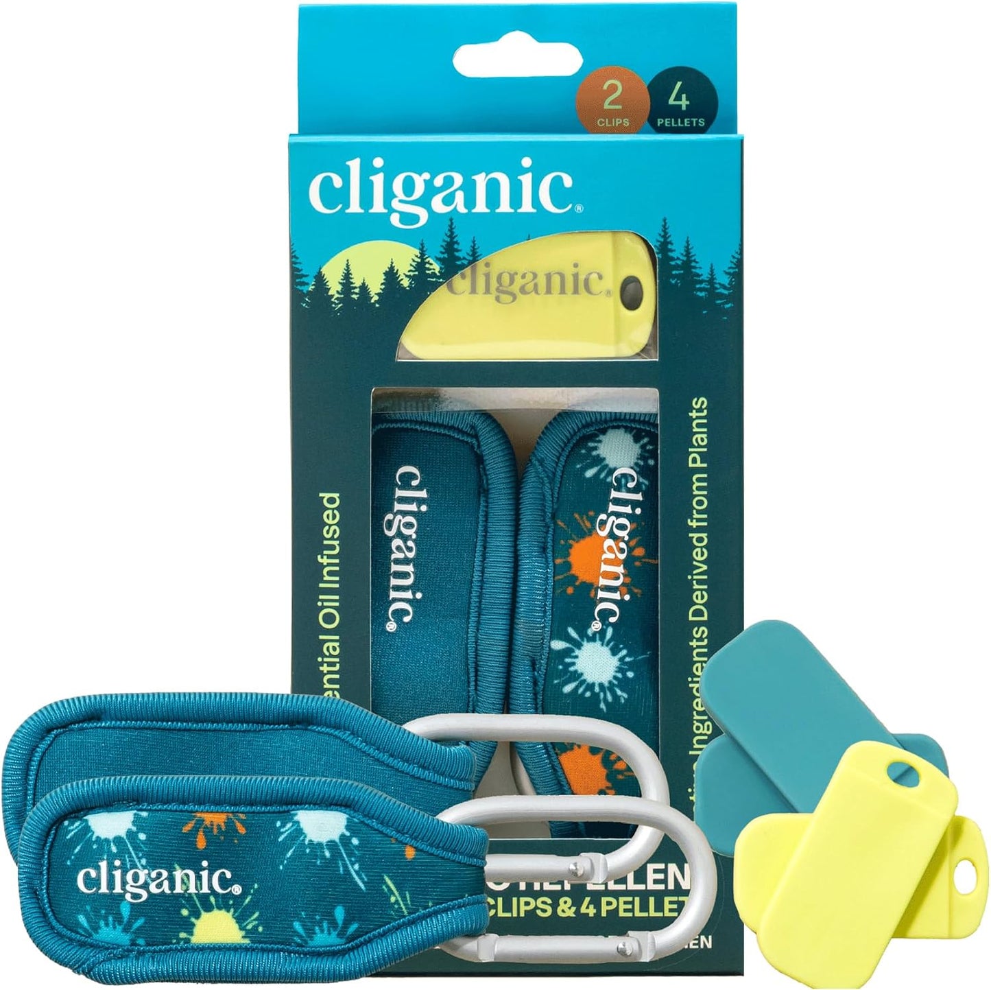 Cliganic Mosquito Repellent Pack (1 Clip + 2 Refill Pellets) - Natural DEET-Free, Essential Oil Infused