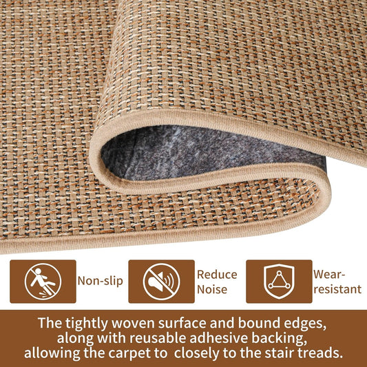 Carpet Stairs Runner for Wood Stairs, 30"x 30",Reusable Washable Self-Stick Stair Treads, for Indoor Steps, Non Slip for Kids Elders and Pets Stair Mats Residue Free, Beige 1-Pack