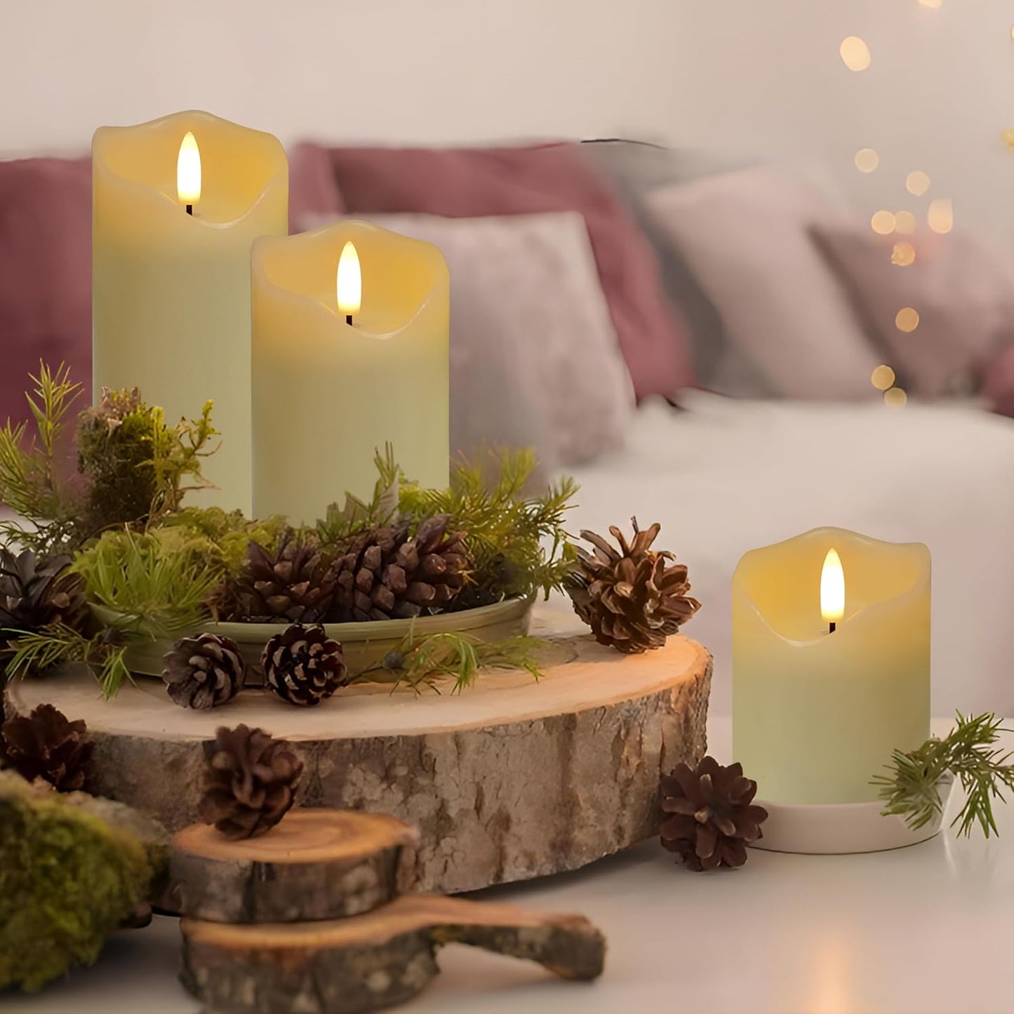 Flickering flameless Candles, Battery Operated Candles with Remote, led Pillar Candles,Electric Candle Set of 3,Christmas Home Wedding Birthday Decor(Ivory White) 