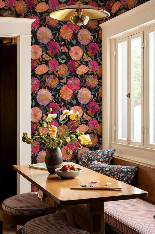 Simon&Siff Floral Wallpaper Peel and Stick Boho Contact Paper Removable Self Adhesive Waterproof Wall Paper for Cabinets Bedroom Decorative 17.3" x 120"