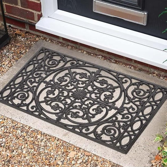 GTPBAO Heavy Duty Cast Iron Doormat 22" X 14.4", Non Slip Rectangle Mat, Front Door Mats Shoe Scraper for Garden Patio, Classic Scroll Pattern