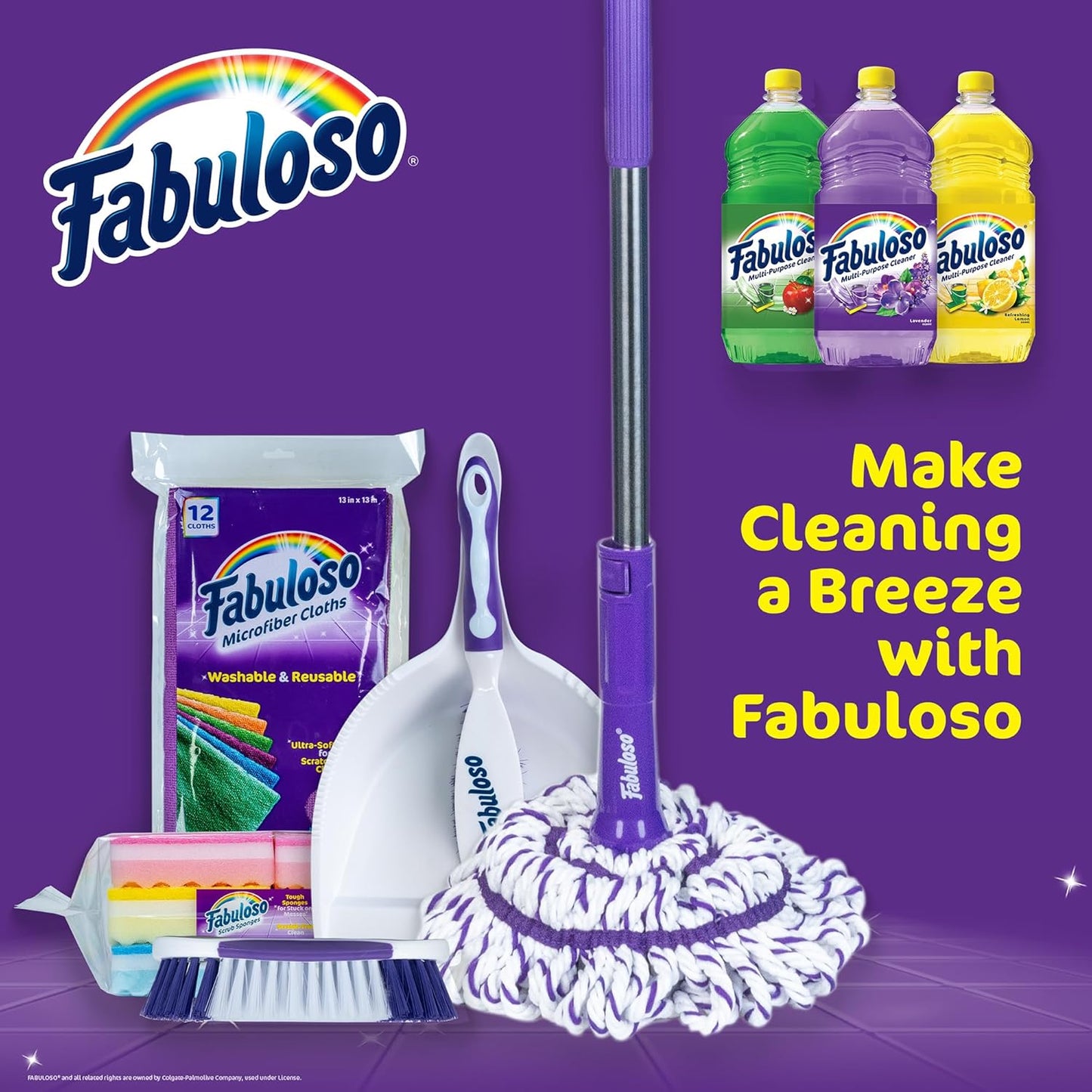 Fabuloso Spin Mop and Bucket Set, Hands-Free Pedal-Activated Spin Wringer, Adjustable Pole, Machine Washable and Replaceable Microfiber Mop Head, Works on All Hard Floor Surfaces