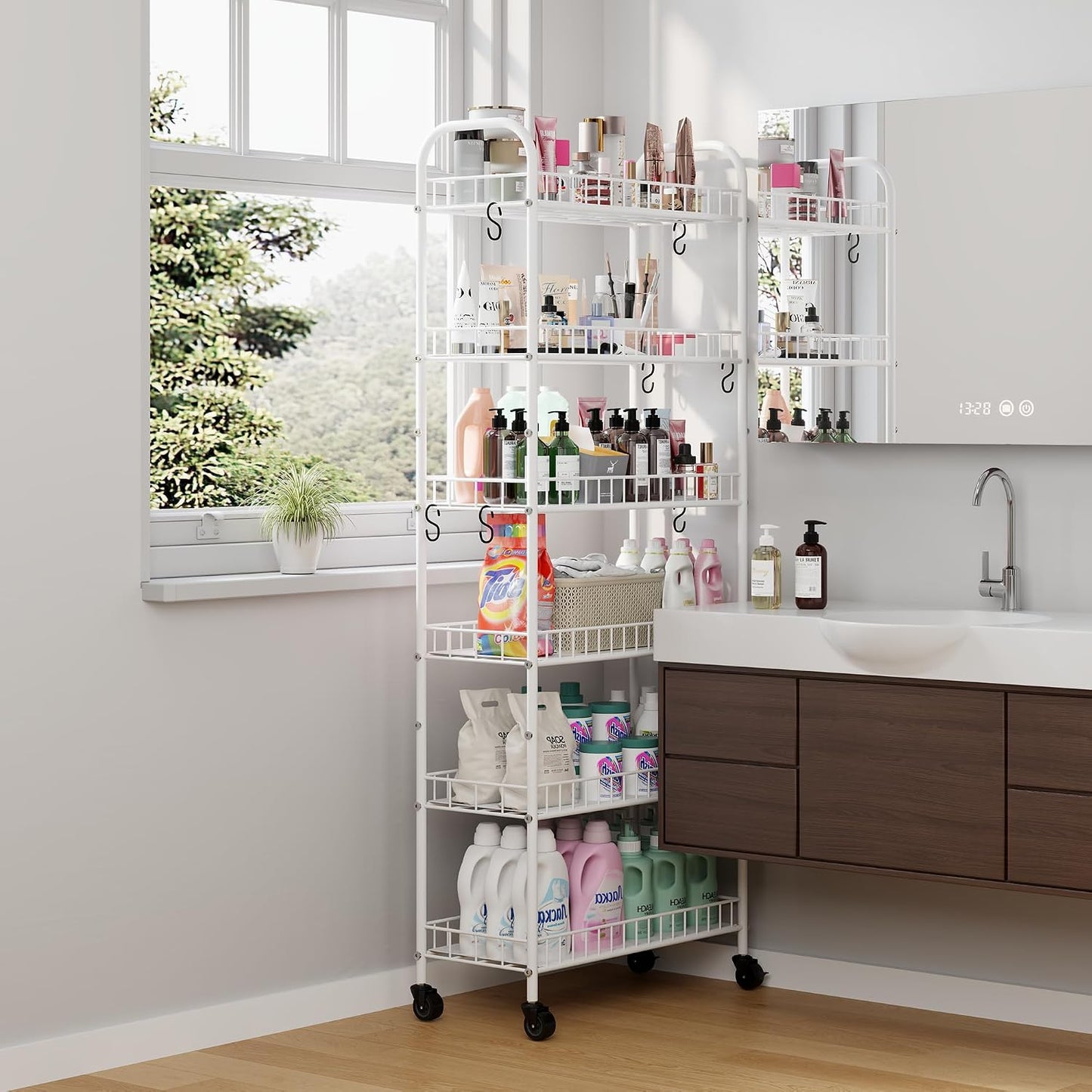 Slim Rolling Storage Cart with Wheels, Metal 6 Tier Spice Rack Mobile Shelving Unit Organizer Kitchen Utility Cart for Office Bathroom Kitchen Laundry Room Narrow Places (6inches)