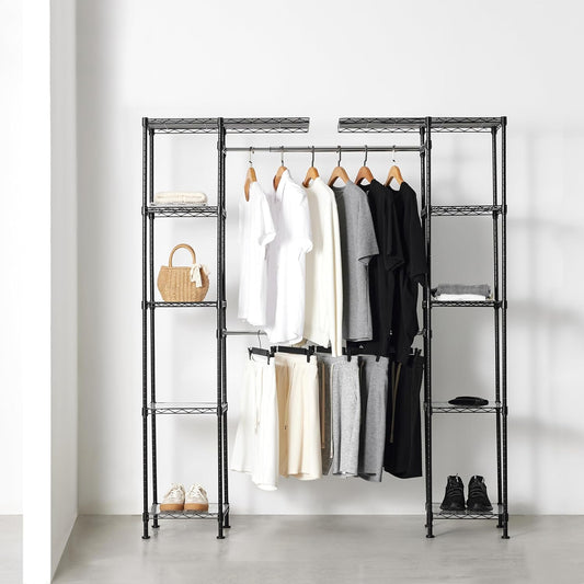 Amazon Basics Expandable Metal Hanging Closet Organizer System with Storage Shelves, Adjustable, Easy to Assemble, 57-80"L x 14"W x 72"H, Black