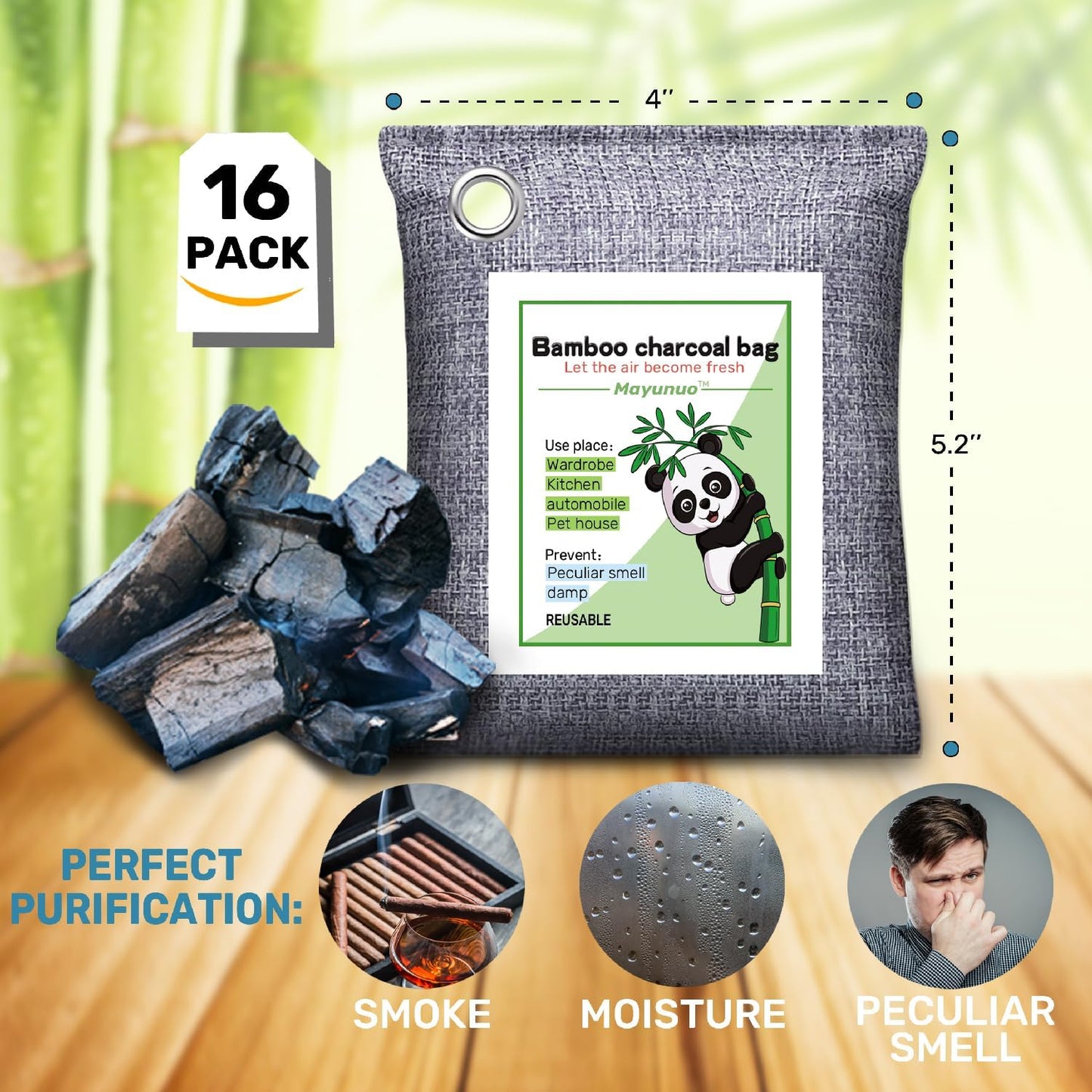 Activated Charcoal Odor Absorber for Strong Odor, Basement, Cars, Closets, Shoes, Smoke. 3 Pack Bamboo Charcoal Air Purifying Bags Deodorizer Odor Eliminator for Home
