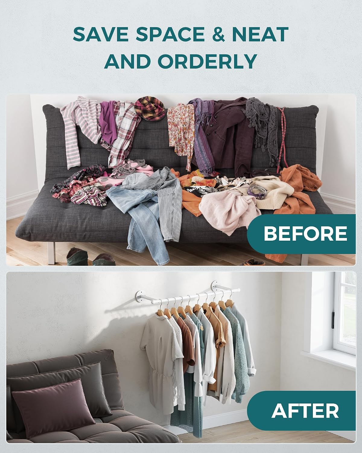 OROPY 33" Industrial Pipe Clothing Rack, Wall Mounted Clothes Rack | Closet Rods for Hanging Clothes, Multi-purpose Hanging Rod for Laundry Room, Bedroom and Closet Storage