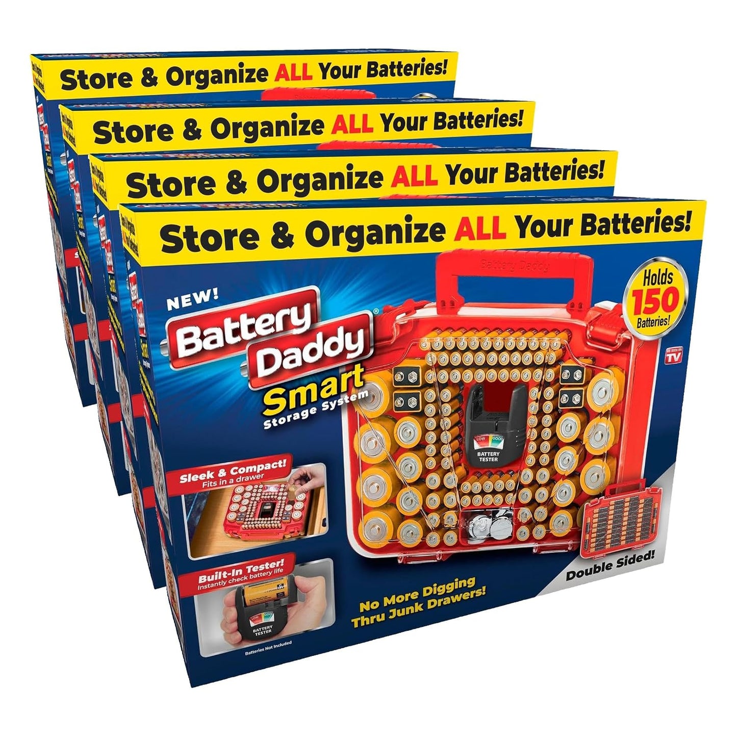 Ontel Battery Daddy Smart - Battery Organizer Storage Case with Tester, Stores & Protects Up to 150 Batteries, Clear Locking Lid, As Seen On TV, Smart - 150 Batteries (BADAS-MC4)