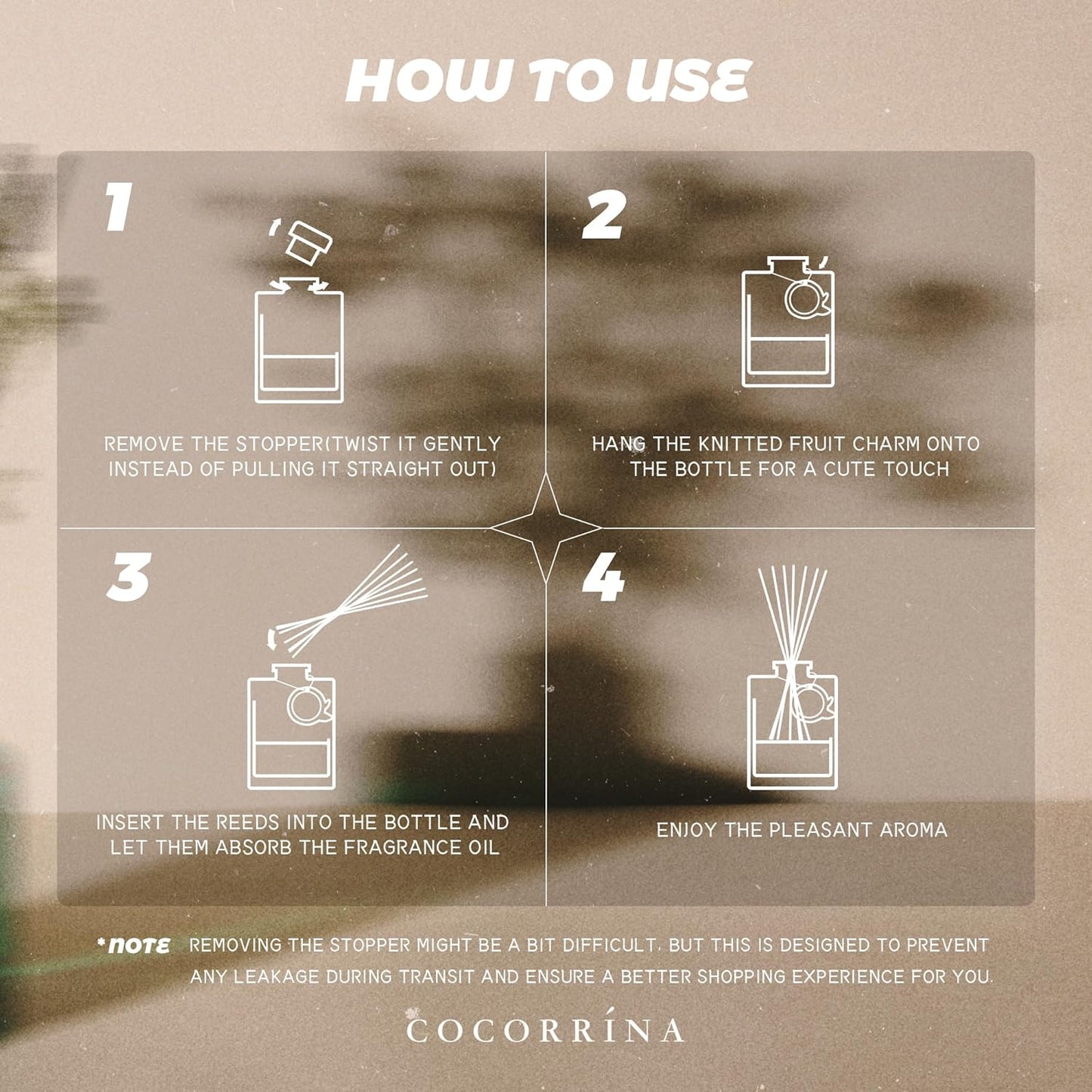 COCORRÍNA Reed Diffuser, White Magnolia Scent Oil Diffuser, 6.09 fl oz, 8 Reeds, Long-Lasting Home Fragrance, Bathroom Bedroom Office & Shelf Decor