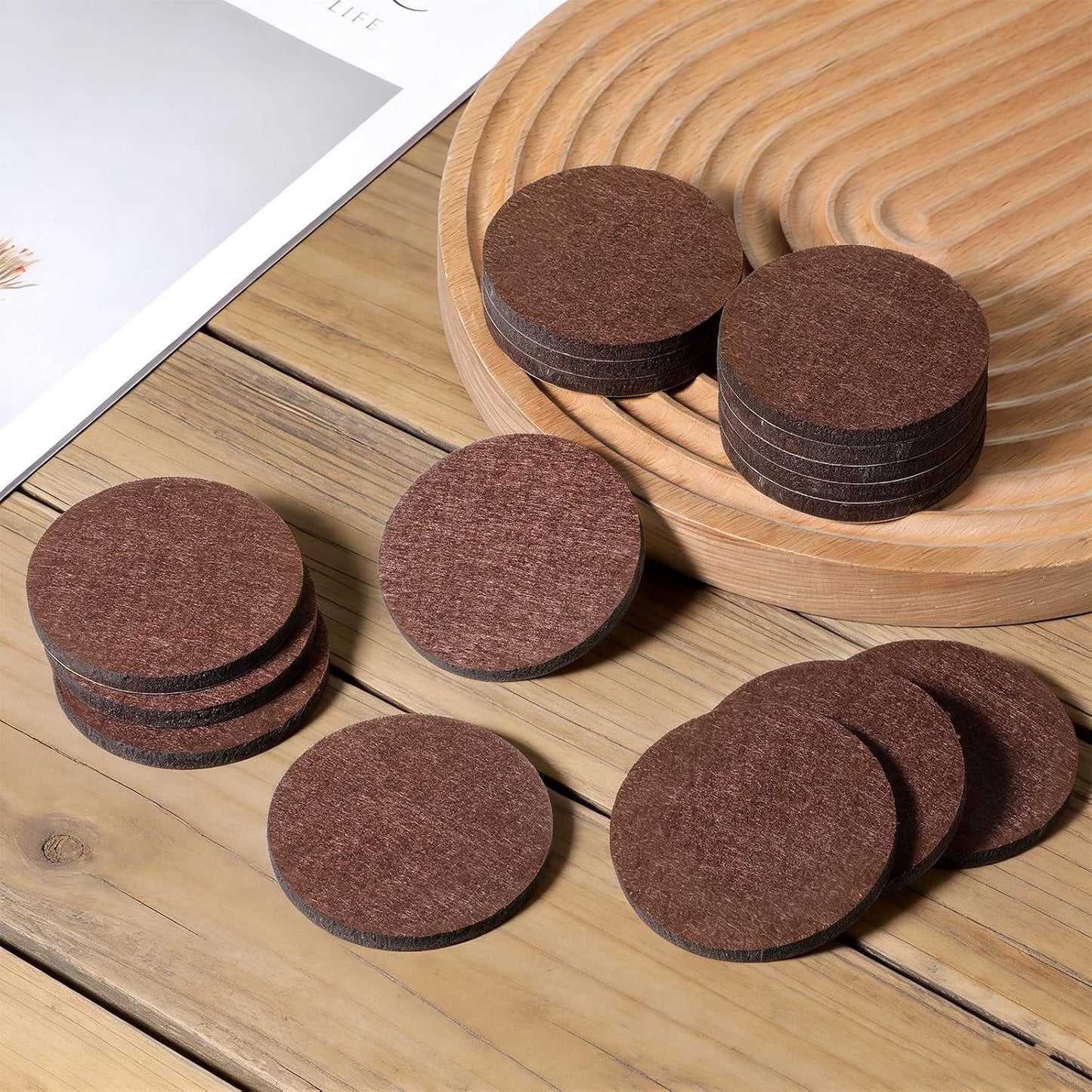 16 Pcs Chair Felt Pads, Anti Scratch 2-1/2”/63mm Antislip Furniture Pads Brown Round Self Adhesive Felt Floor Protectors 5mm Thick for Furnitures Feet Chair Legs