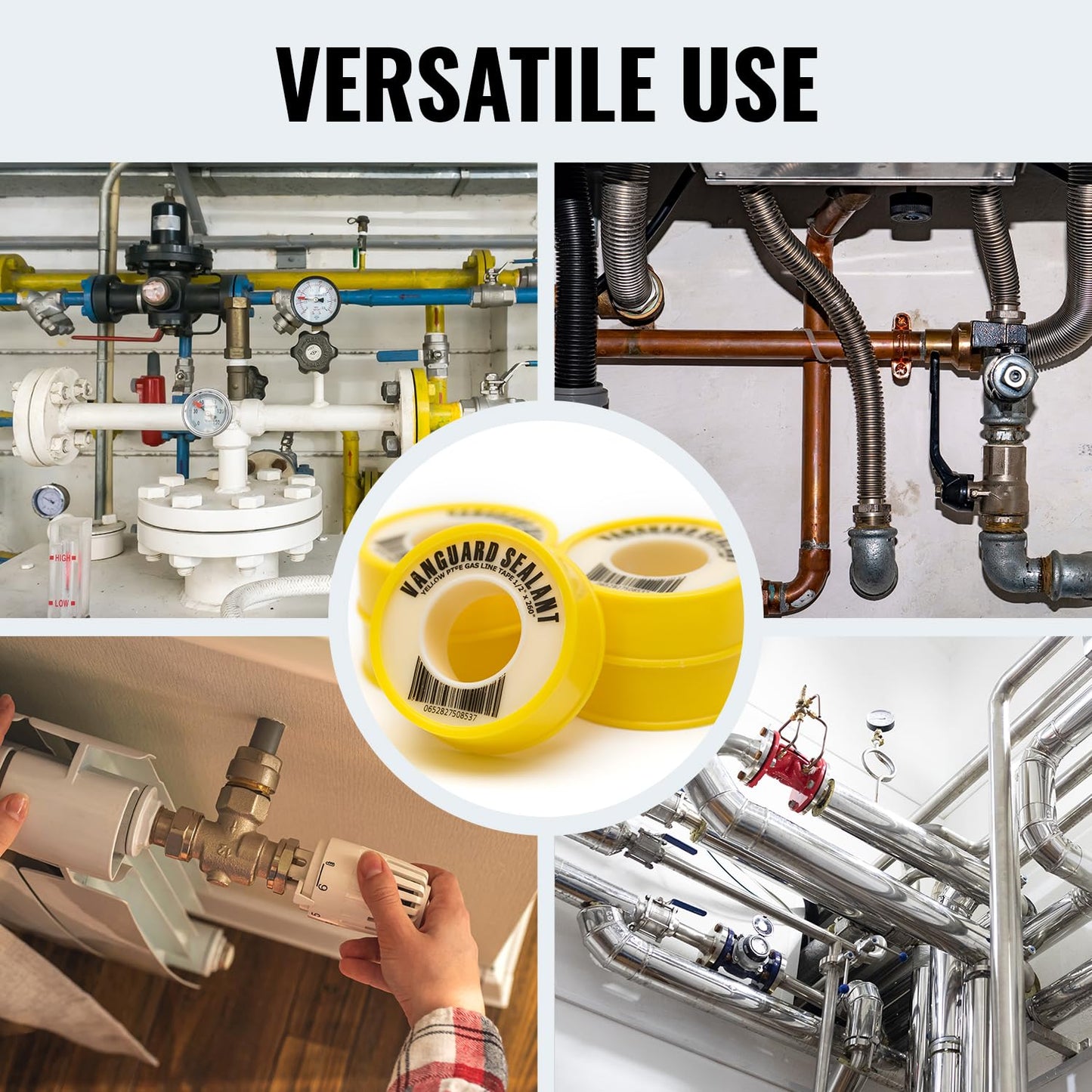 Teflon Gas Pipe Thread Sealant - PTFE Yellow Teflon Tape for Gas Fittings - 260" Length Pipe Thread Tape 1/2 inch High Resistance Leak Prevention - Propane Thread Seal Tape