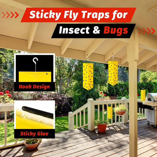 LULUCATCH Fruit Fly Sticky Traps 12 Pcs, Yellow Sticky Trap, Non-Toxic Gnat Traps Insect Catcher, Super Sticky Fly Traps for Indoor Outdoor Kitchen White Flies Mosquitos Fungus Gnats Flying Insects