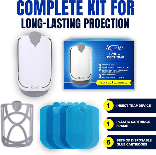 2 Fruit Fly Traps & 10 Adhesive Cartridges, Indoor Plug-in Bug Catcher, UV Light Fly Trap Captures Fruit Flies, Gnats, Houseflies, Moths, and Flying Insects for Kitchen, Bathroom, Plant Areas