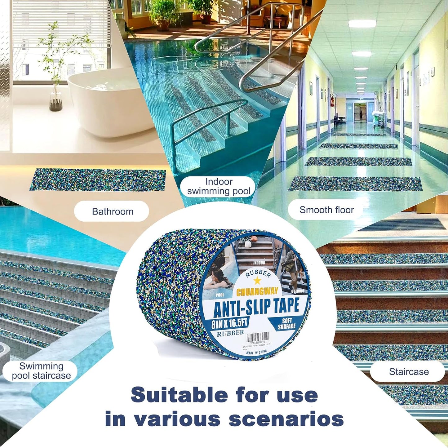 Pool Rubber Grip Tape, Anti Slip Tape 4Inch x 16.5Ft,Waterproof,Soft Satety Non-Slip Tape for Pool Stair Tread Traction,Tub,Boats,Trail,Outdoor and Indoor Use (4inch x 16.5feet)