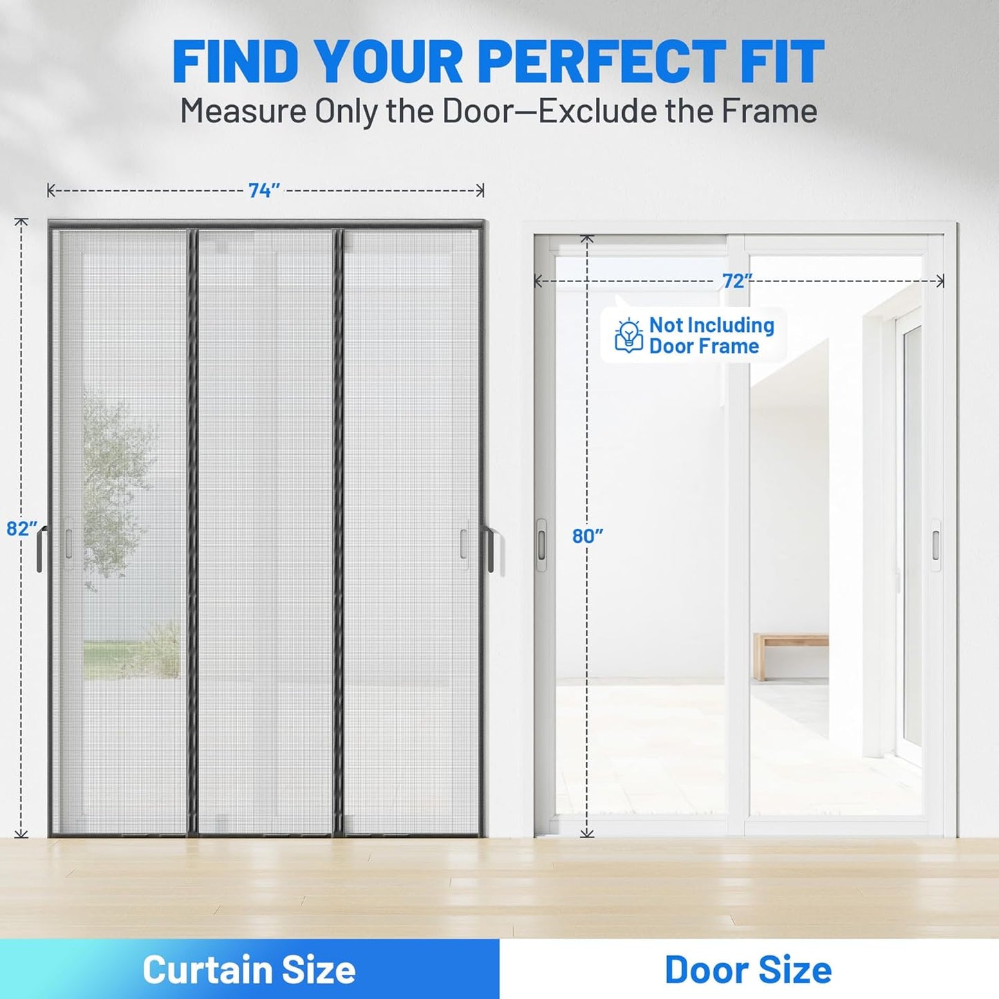 Heavy Duty Magnetic Screen Door Mesh - Auto-Sealing Hand-Free Door Net Screen with 50 Magnets, Pet & Kid Friendly, PET Fine Mesh Doors Screens Keep Bugs & Mosquitos Out Fits Front Doors Size 36” x 82”