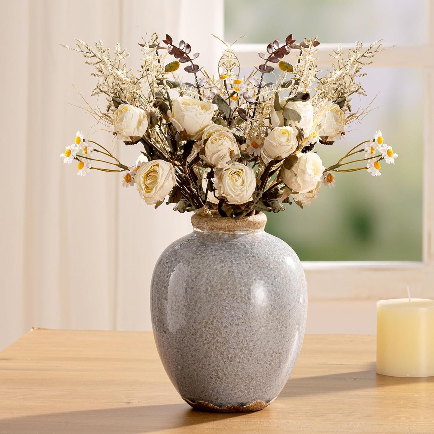 Ceramic Vase Set of 3, Neutral Flower Vases Home Decor, Pottery Rustic Farmhouse Decorative Vases Modern Decor for Table Mantel Entryway Bookshelf Living Room Kitchen Bedroom - Brown
