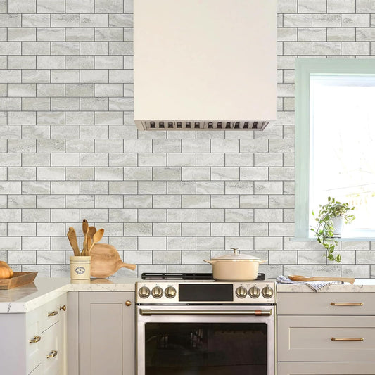 STICKGOO 10-Sheet Subway Tile Peel and Stick Backsplash, Seamless Design Polished Eurasia Beige Kitchen Backsplash Wall Tiles, Glossy Surface Waterproof Stick on Tile for Bathroom, RV, Fireplace