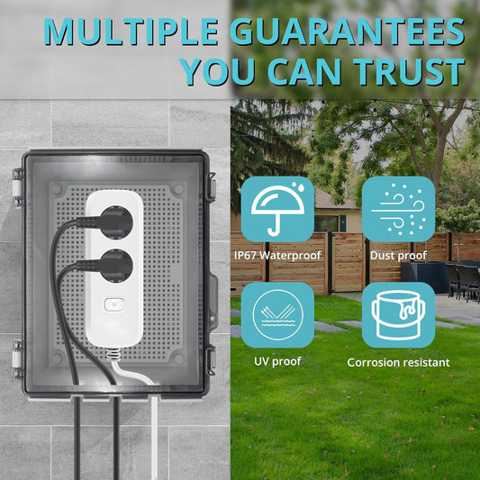 Outdoor Extension Cord Cover for Outside Outlet Plug Cover Waterproof, 9x5x4.3” Outdoor Electrical Box for Outlet Plug,IP67 Outdoor Waterproof Plug-in Distribution Box