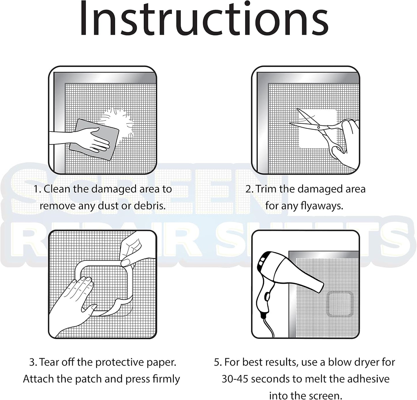 Self Adhesive Window and Door Screen Repair Sheets (Gray)