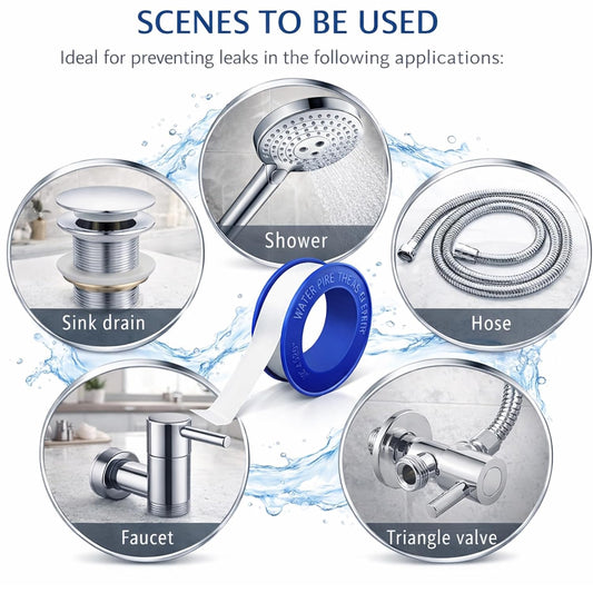 PTFE Teflon Thread Seal Tape, 4 Rolls, 1/2 Inch x 520 Inches, Plumbing Thread Sealing Tape for Shower Heads, Water Pipe Sealing, Leak-Proof Pipe Fittings