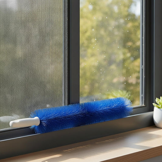 Double-Sided Window Screen Cleaner with Squeegee, Reaches Both Sides from Inside, Flexible Bristles for Mesh & Glass (1 Pack)