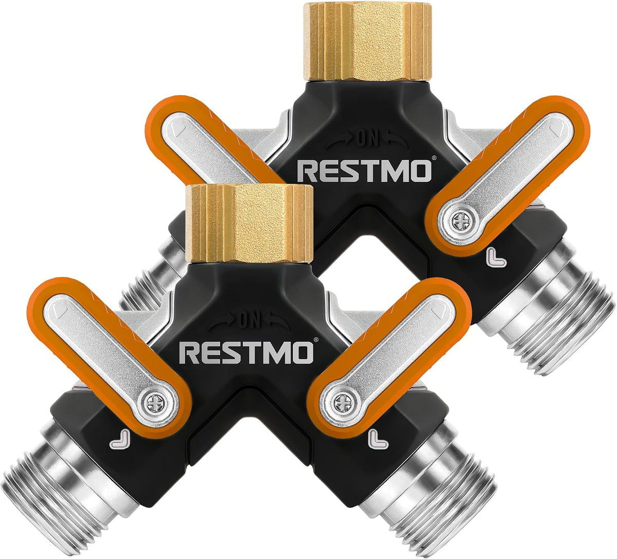 RESTMO 2 Way Garden Hose Splitter Heavy Duty Full Metal Body, Full Flow Design with Oversized Ball Valve, Y Outdoor Faucet Spigot Adapter with Extended Levers, 3/4" GHT Thread - Green 1 Pack