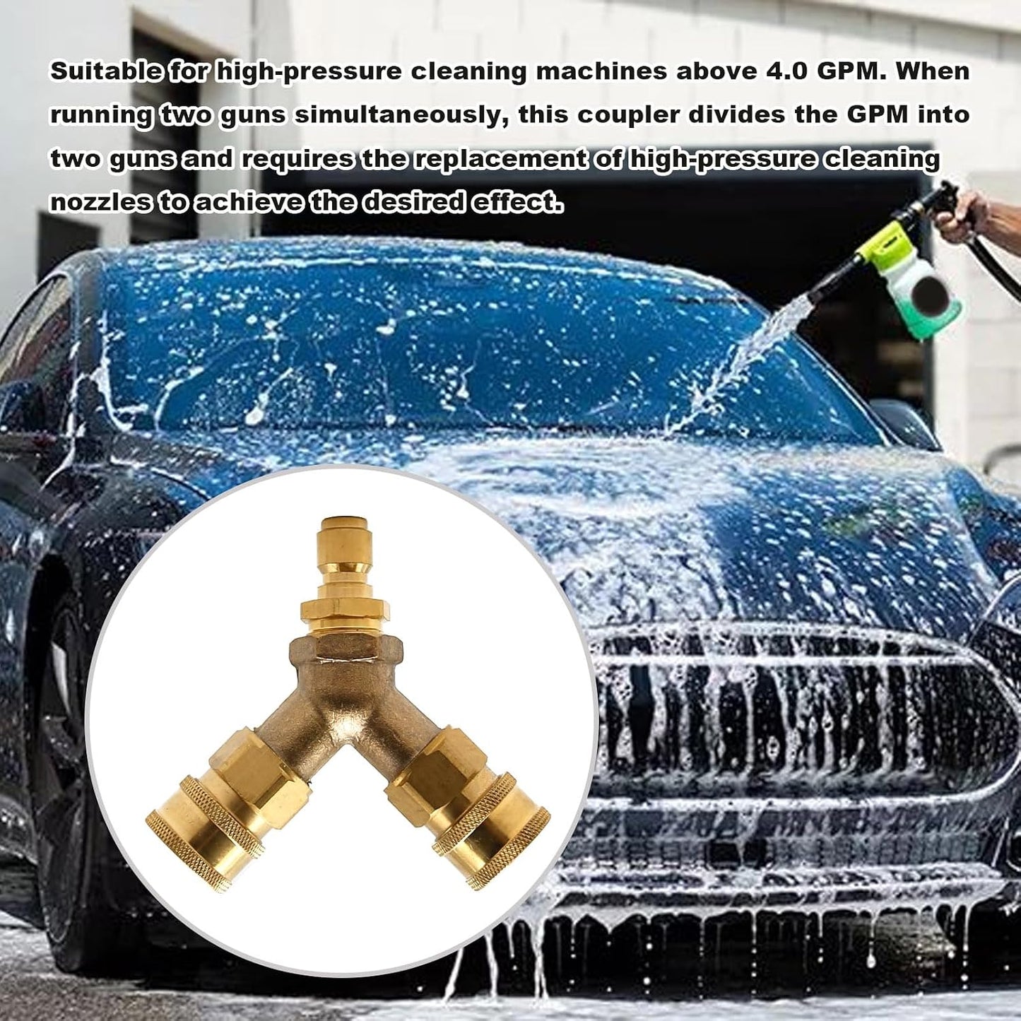 EATAKWARD Pressure Washer Tee, 3/8 Inch Fitting, Splitter Coupler, Quick Connect Two Gun to One Power Washer