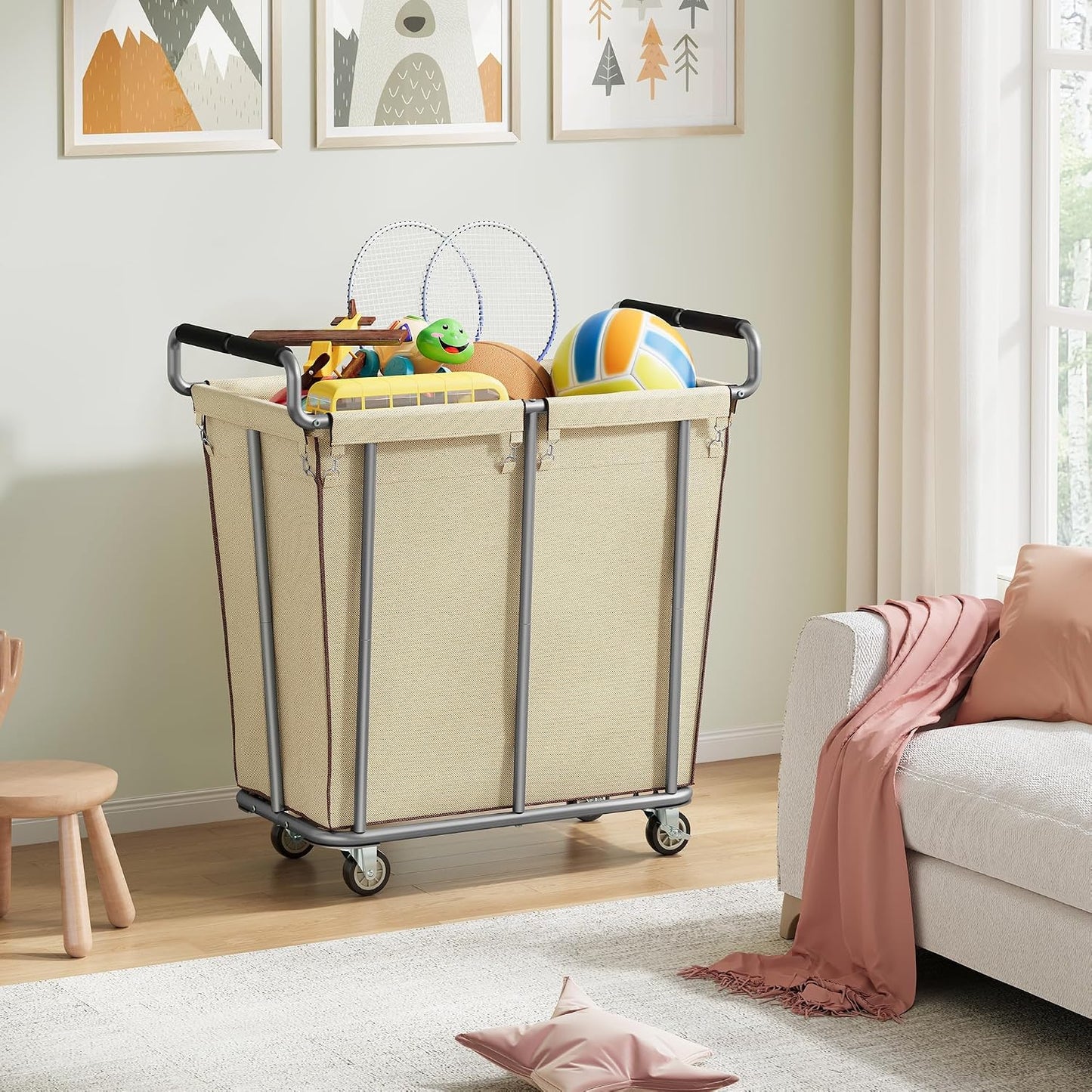 Gewudraw Large laundry hamper with Wheels, 3 Bag Big Rolling Laundry Hamper Sorter Cart, Extra Large Laundry Clothes Hamper, Heavy Duty Laundry Basket Organizer for Laundry Room,Bathroom,Black