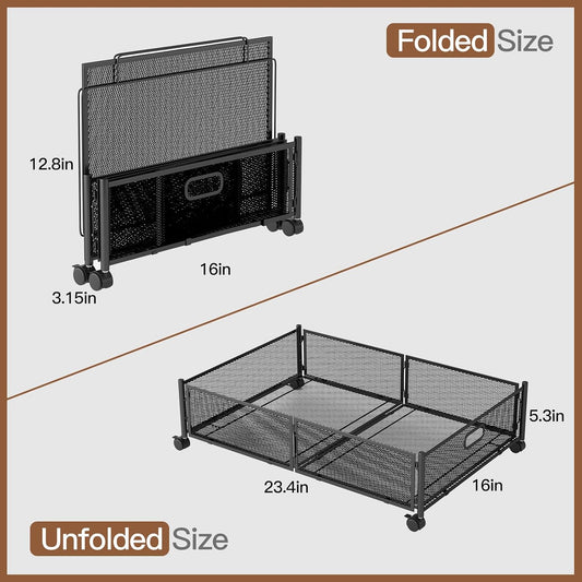 Gawerk Under Bed Storage with Wheels, Foldable Metal Mesh Underbed Storage Container Bins, Tool-free Assembly Clothes Drawer Organizer,2Pack