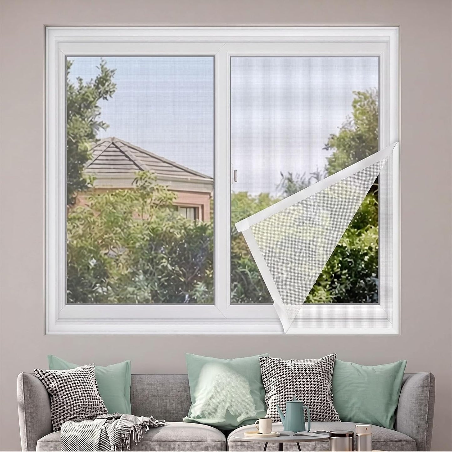 Self-Adhesive Window Screen Replacement, No-Drill Fiberglass Window Screen Mesh, Washable & Removable Mosquito Bug Net with Hook & Loop Tape, Replacement Screens for Windows(Black,20x20in) - Colors B