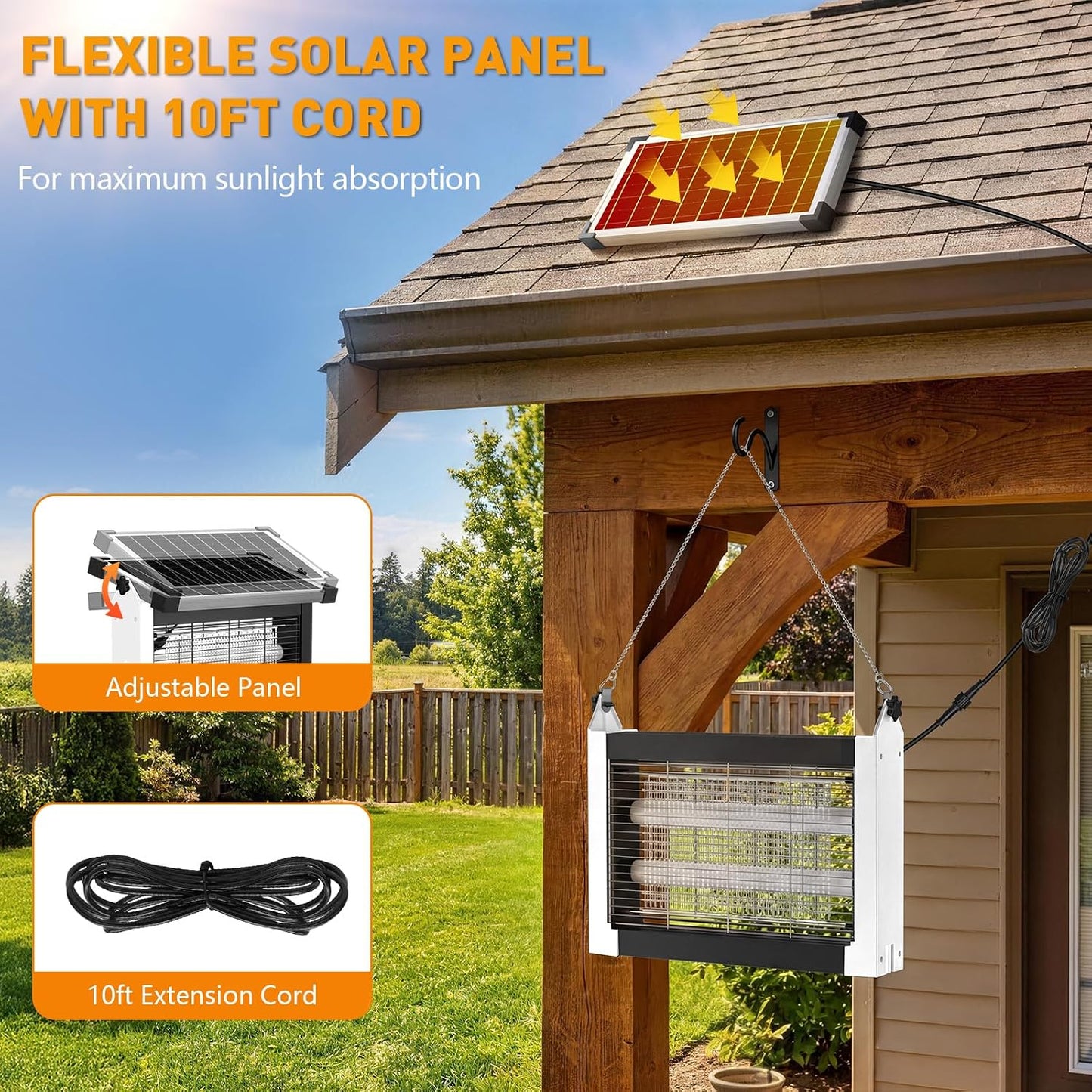 Solar Bug Zapper Outdoor, 4500V Solar Mosquito Zapper for Outdoor & Indoor, 1/2 Acre Coverage Cordless Rechargeable Electric Fly Zapper, IPX5 Waterproof Mosquito Traps for Backyard, Patio, Camping