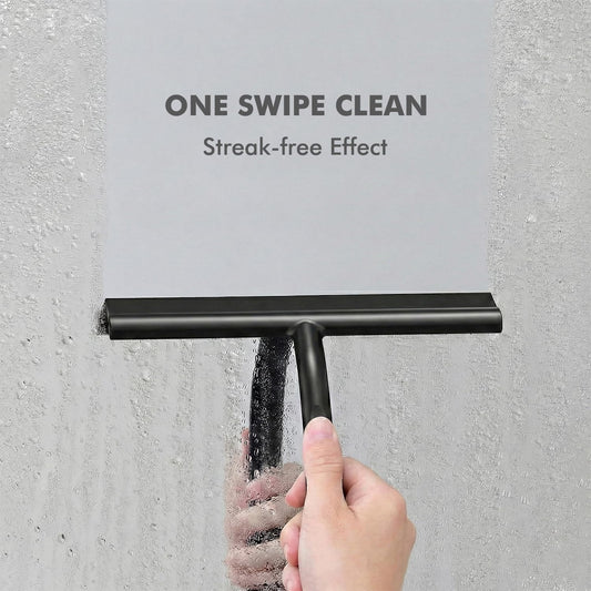 All-in-One Silicone Shower Squeegee with Built-in Large Hook, 145° Ergonomic Handle & Streak-Free Blade for Glass Doors, Bathroom Mirrors, Windows, Tiles & Car Windshields, 8.26 Inch